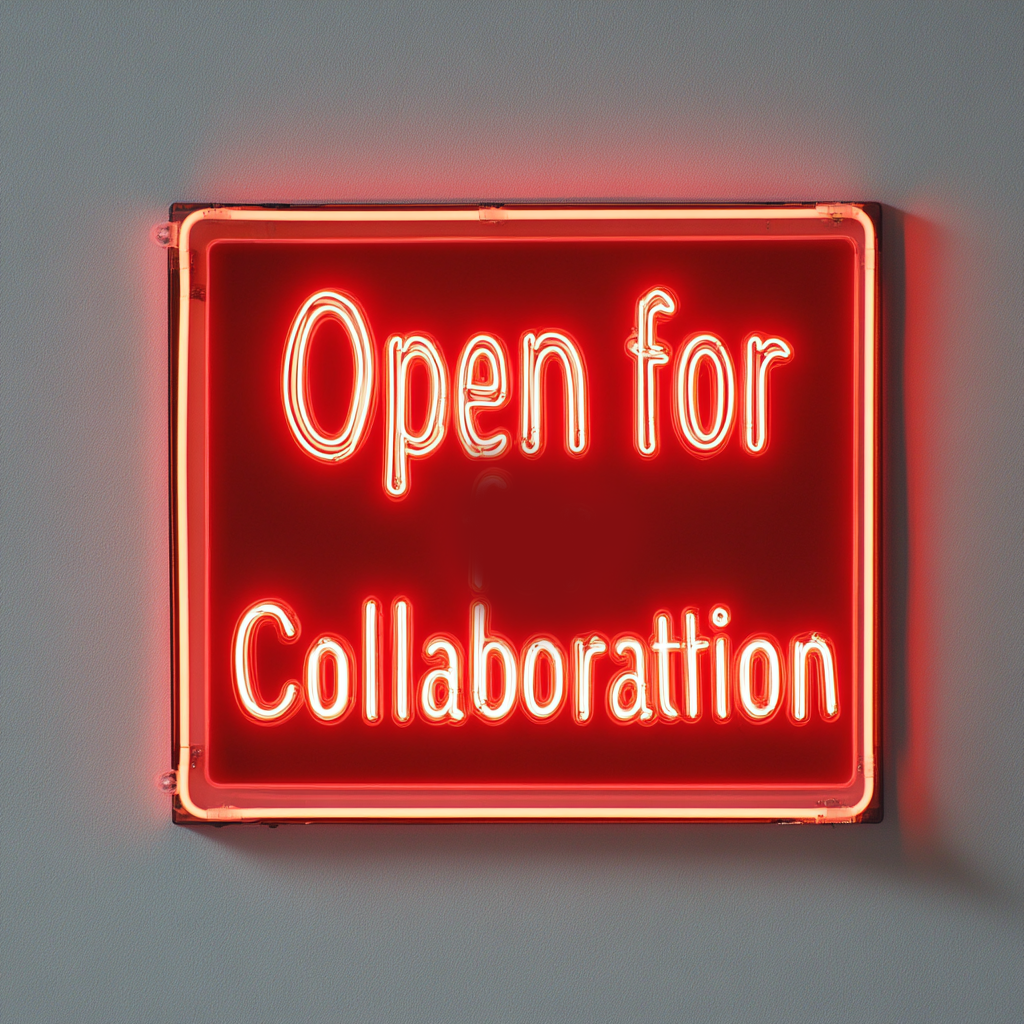 "Open for Collaboration" - Red Neon Sign, 24 Inches