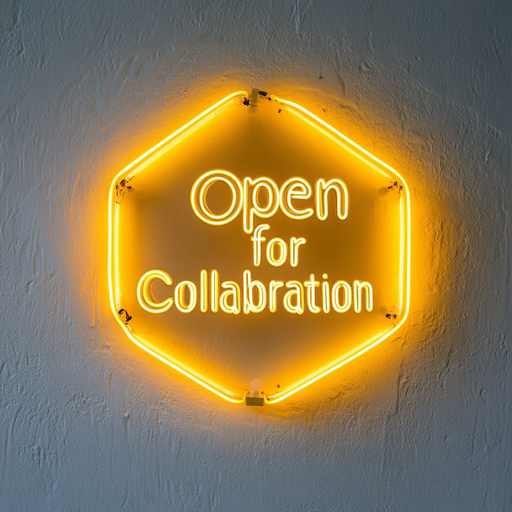 "Open for Collaboration" - Yellow Neon Sign, 24 Inches