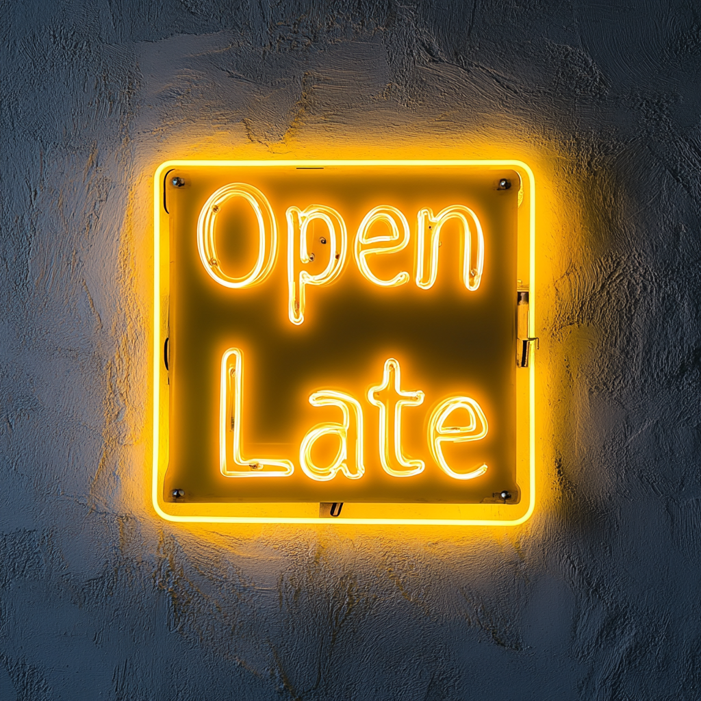 Open Late - Yellow Neon Sign, 18 Inches