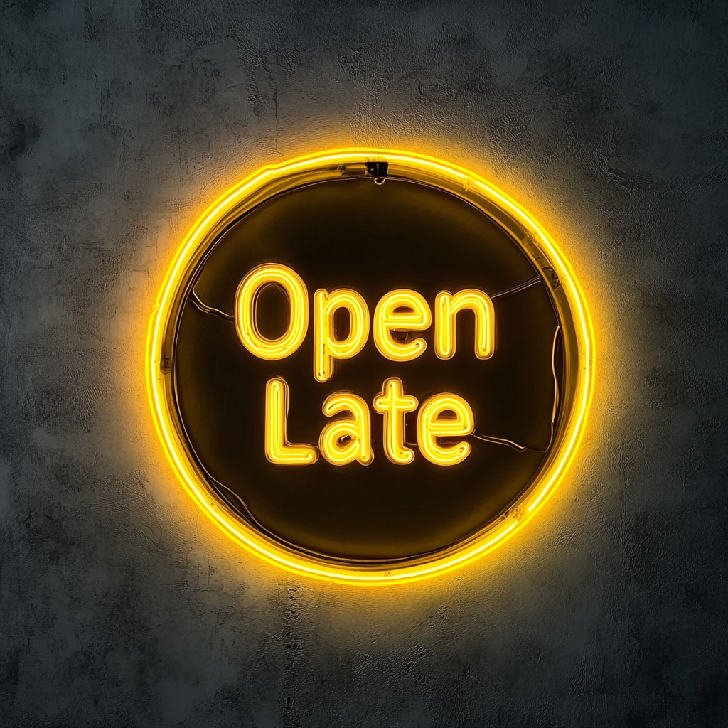 Open Late - Yellow Neon Sign, 18 Inches