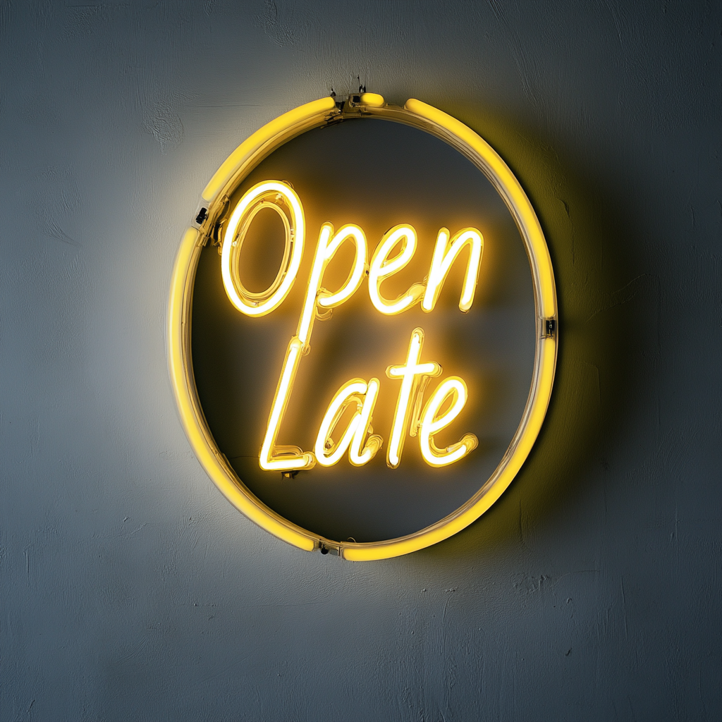 Open Late - Yellow Neon Sign, 24 Inches