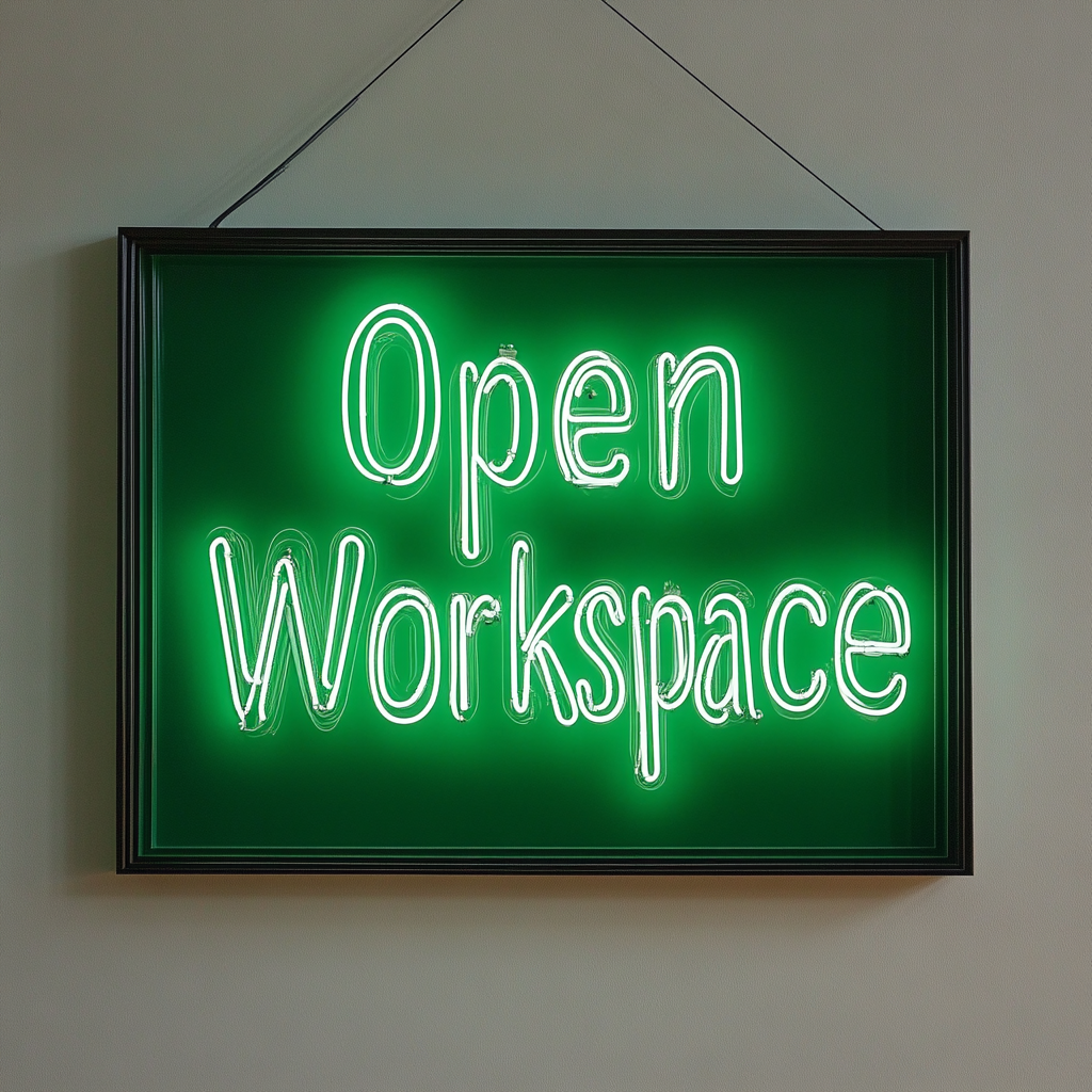 "Open Workspace" - Green Neon Sign, 24 Inches