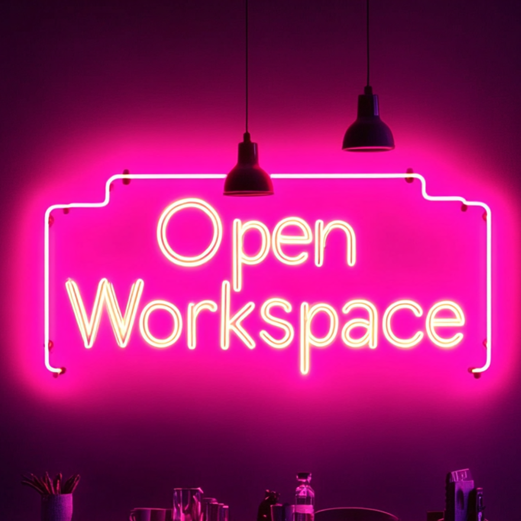 "Open Workspace" - Pink Neon Sign, 24 Inches