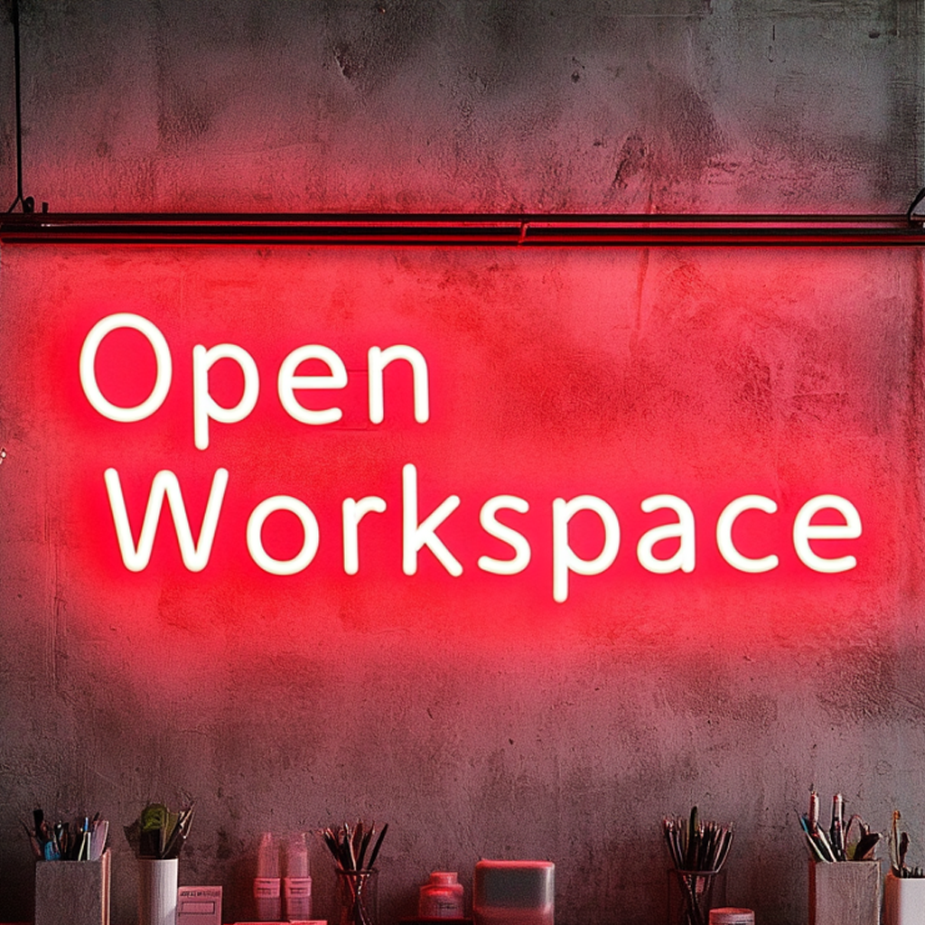 "Open Workspace" - Pink Neon Sign, 24 Inches