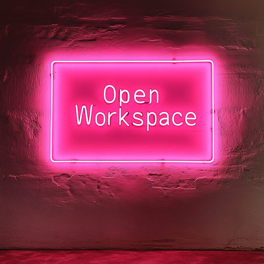 "Open Workspace" - Pink Neon Sign, 24 Inches