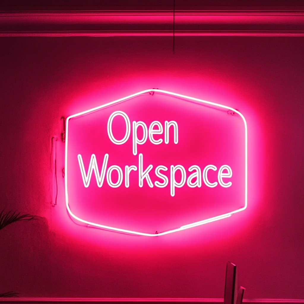 "Open Workspace" - Pink Neon Sign, 24 Inches