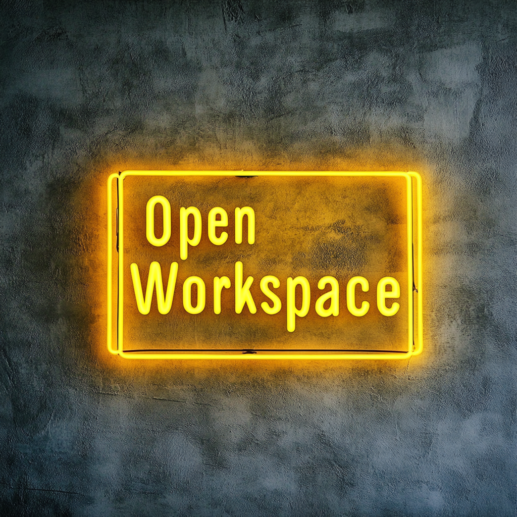 "Open Workspace" - Yellow Neon Sign, 24 Inches