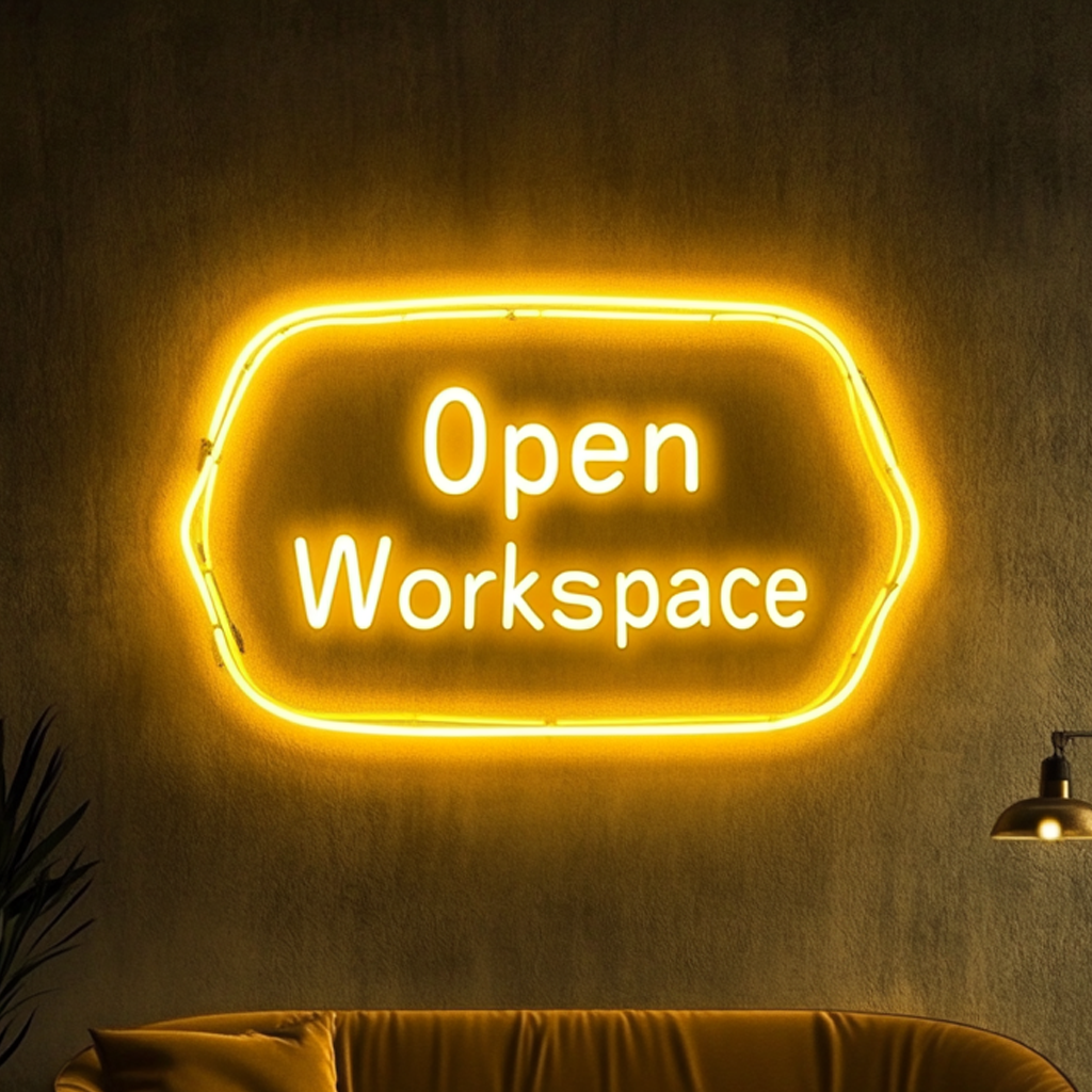 "Open Workspace" - Yellow Neon Sign, 24 Inches
