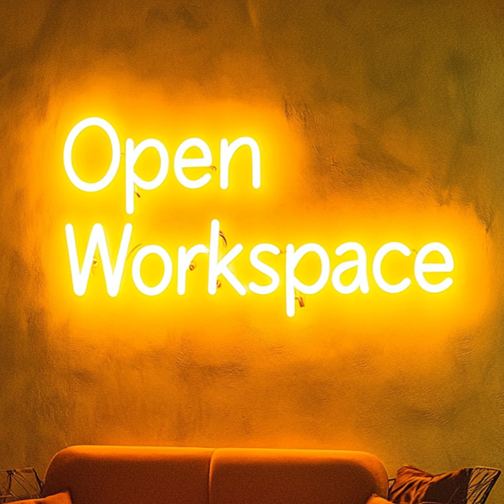 "Open Workspace" - Yellow Neon Sign, 24 Inches