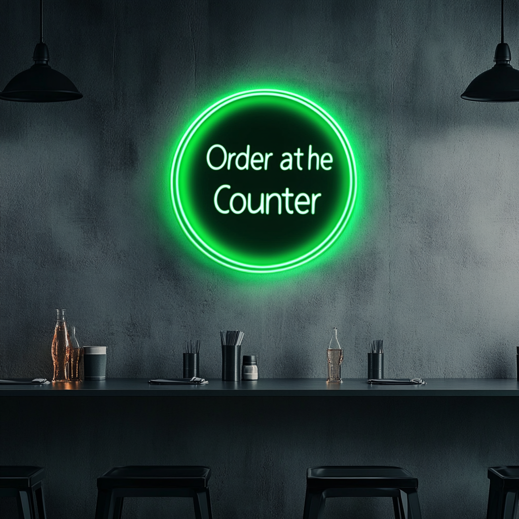 "Order at the Counter" - Green Neon Sign, 24 Inches