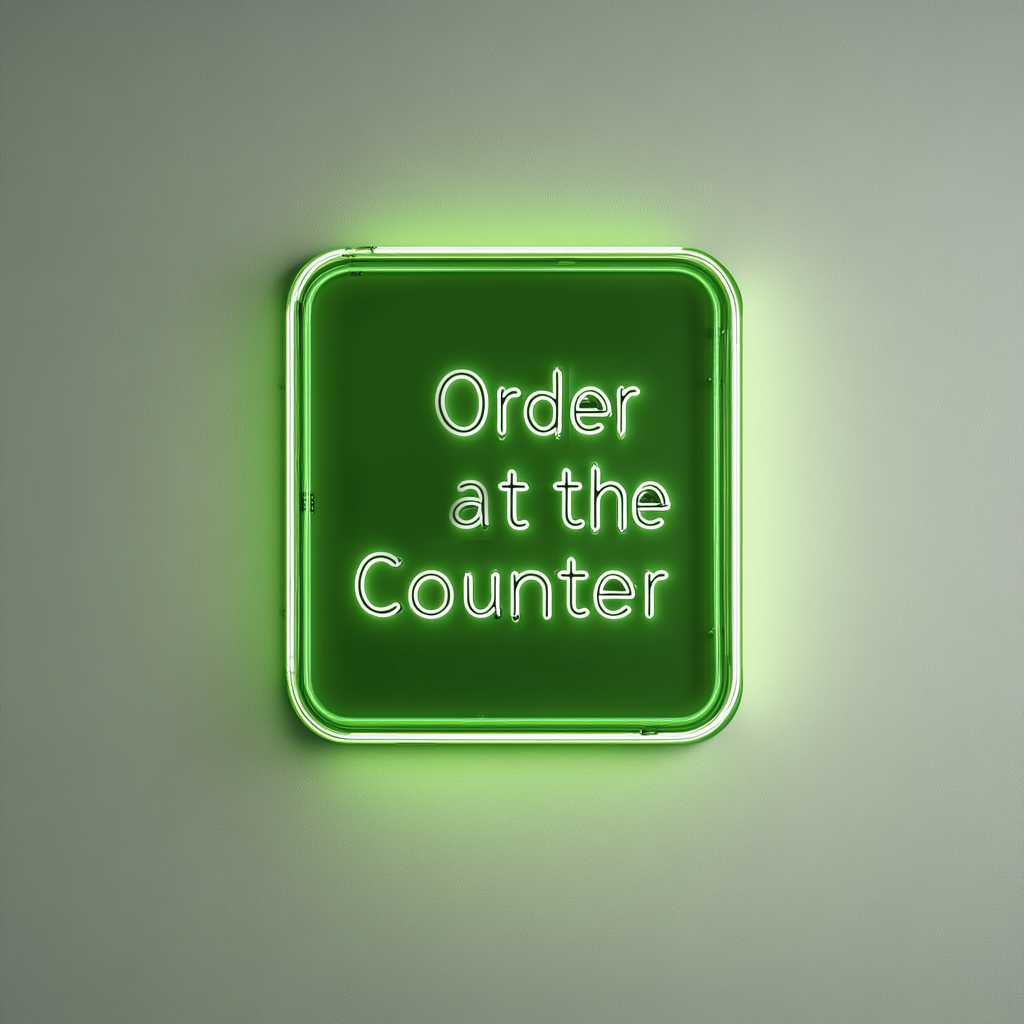 "Order at the Counter" - Green Neon Sign, 24 Inches