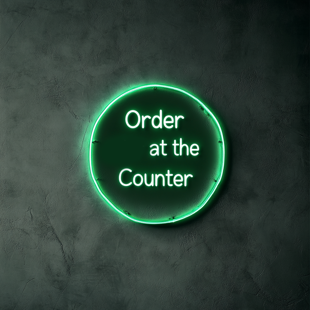 "Order at the Counter" - Green Neon Sign, 24 Inches