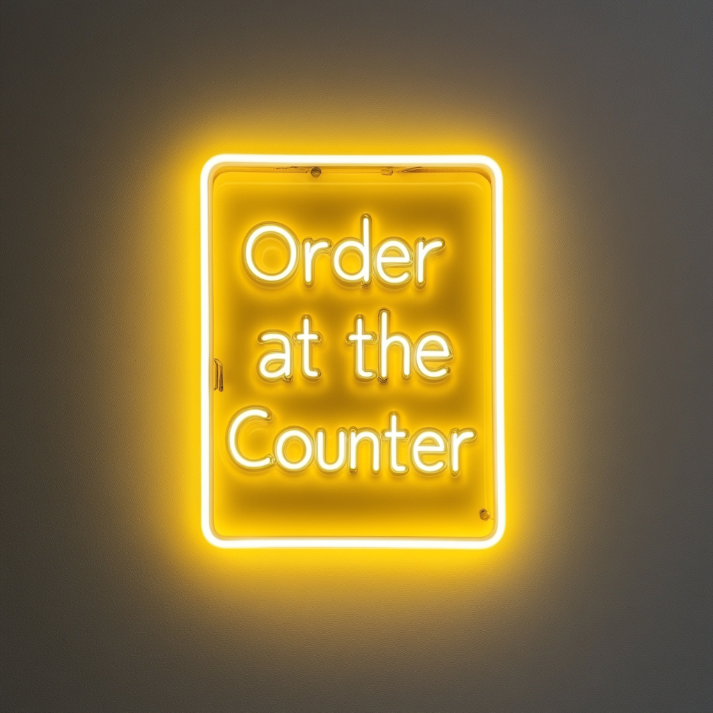 "Order at the Counter" - Yellow Neon Sign, 24 Inches