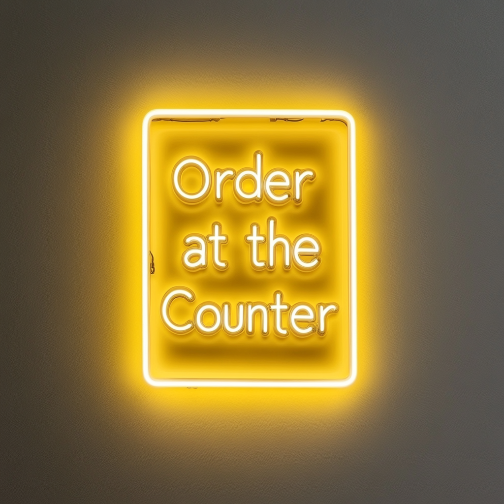 "Order at the Counter" - Yellow Neon Sign, 24 Inches