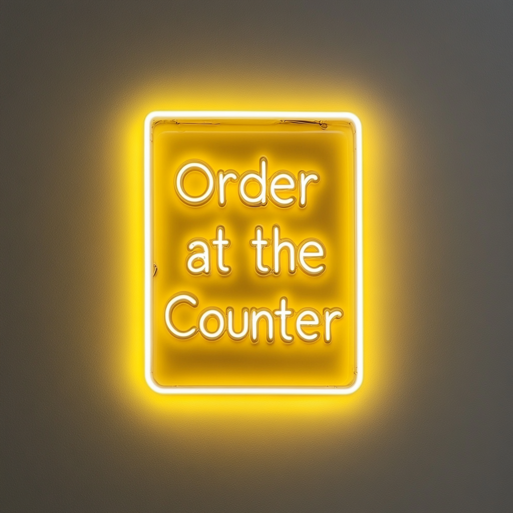 "Order at the Counter" - Yellow Neon Sign, 24 Inches