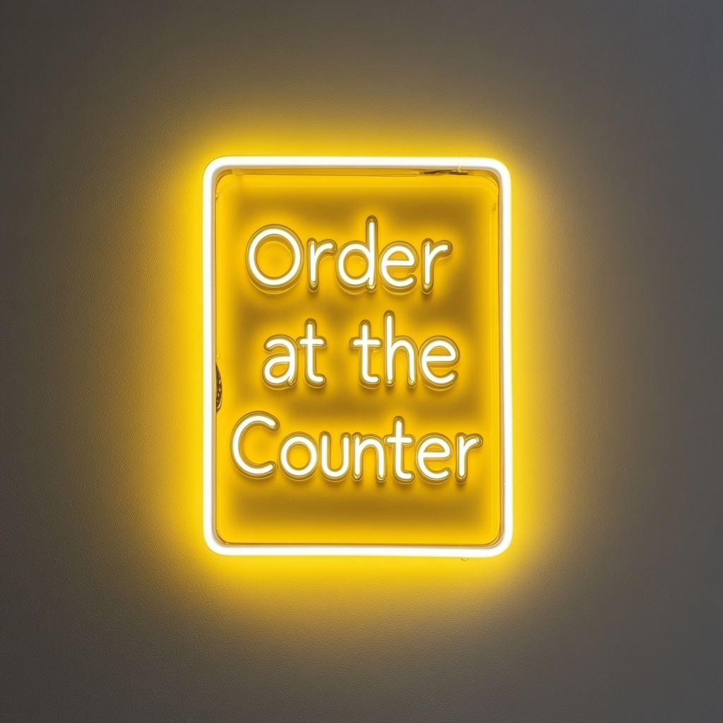 "Order at the Counter" - Yellow Neon Sign, 24 Inches