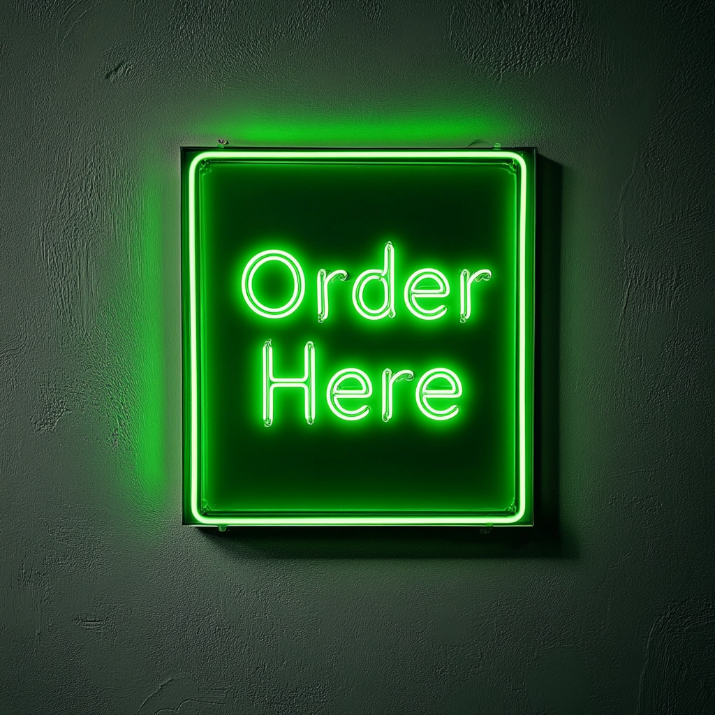 Order Here - Green Neon Sign, 24 Inches