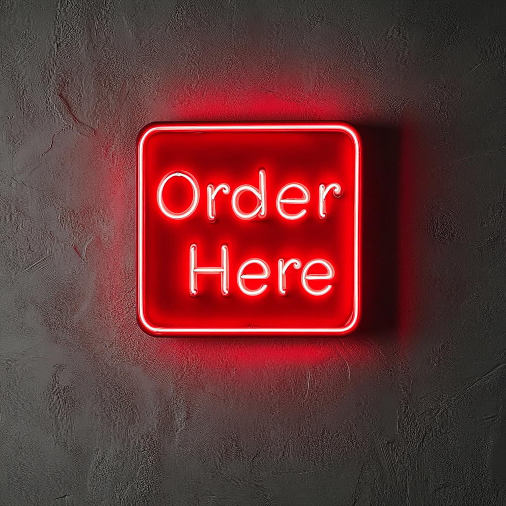Order Here - Red Neon Sign, 18 Inches