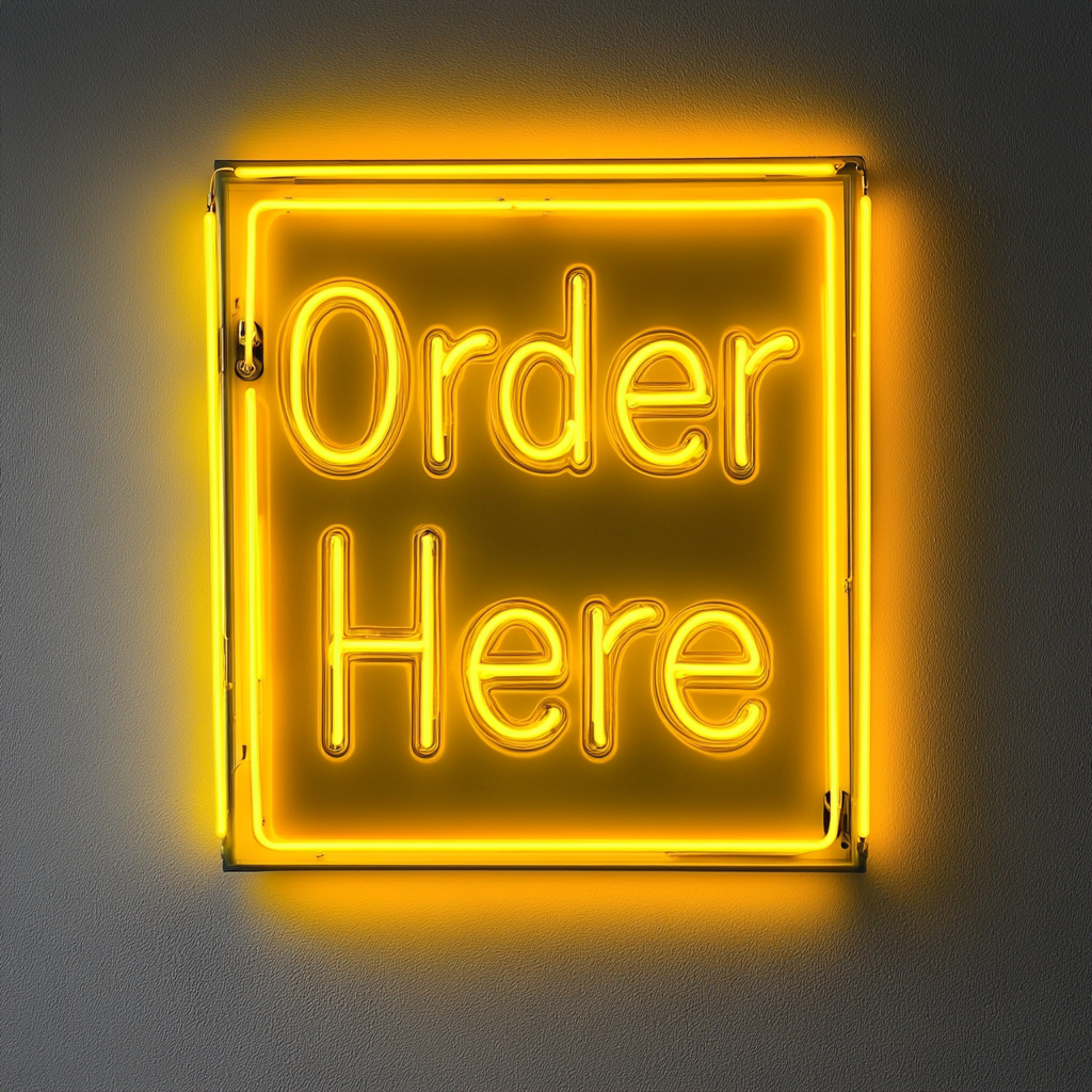 Order Here - Yellow Neon Sign, 24 Inches