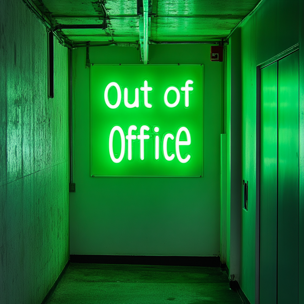 "Out of Office" - Green Neon Sign, 24 Inches