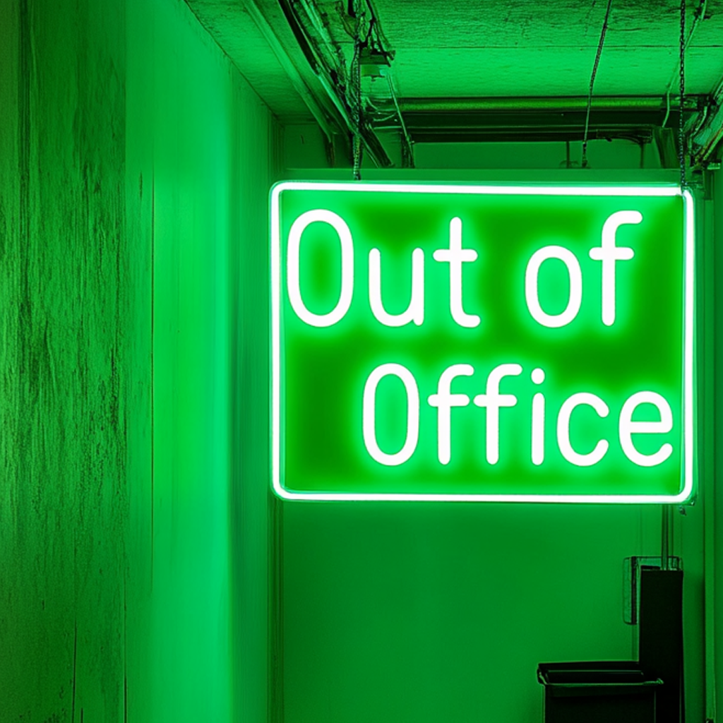 "Out of Office" - Green Neon Sign, 24 Inches