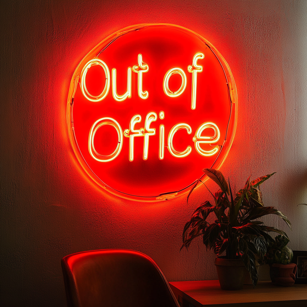 "Out of Office" - Red Neon Sign, 24 Inches