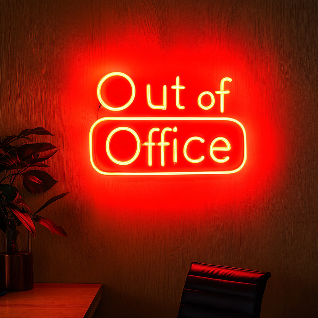 "Out of Office" - Red Neon Sign, 24 Inches