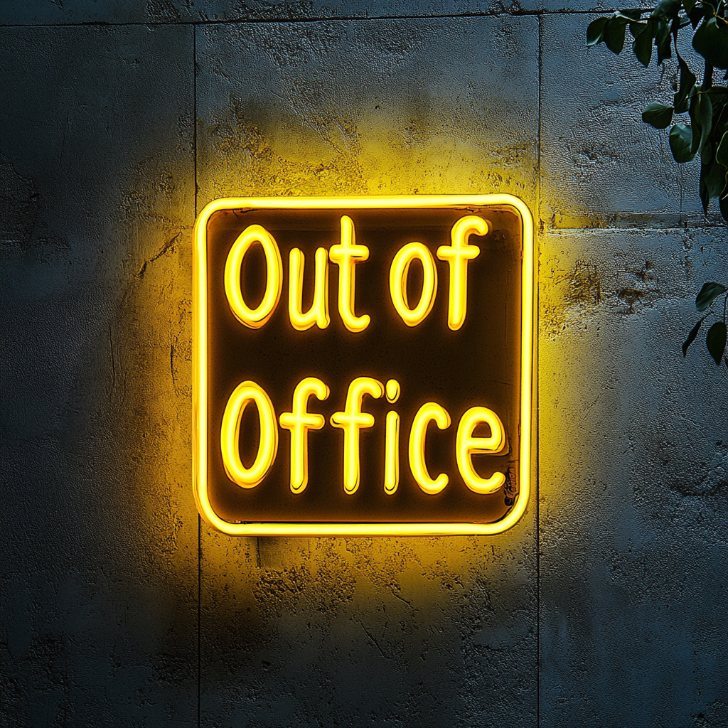 "Out of Office" - Yellow Neon Sign, 24 Inches