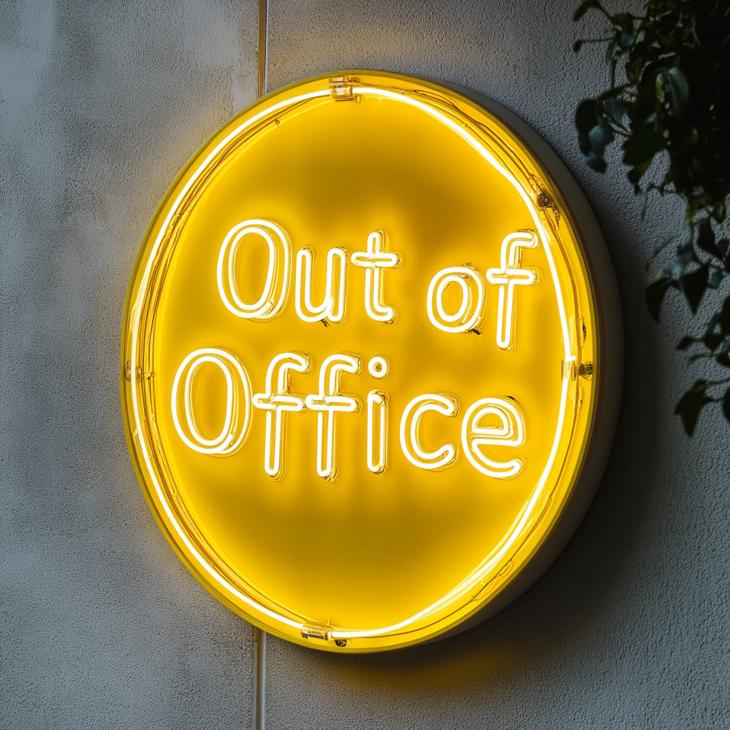 "Out of Office" - Yellow Neon Sign, 24 Inches