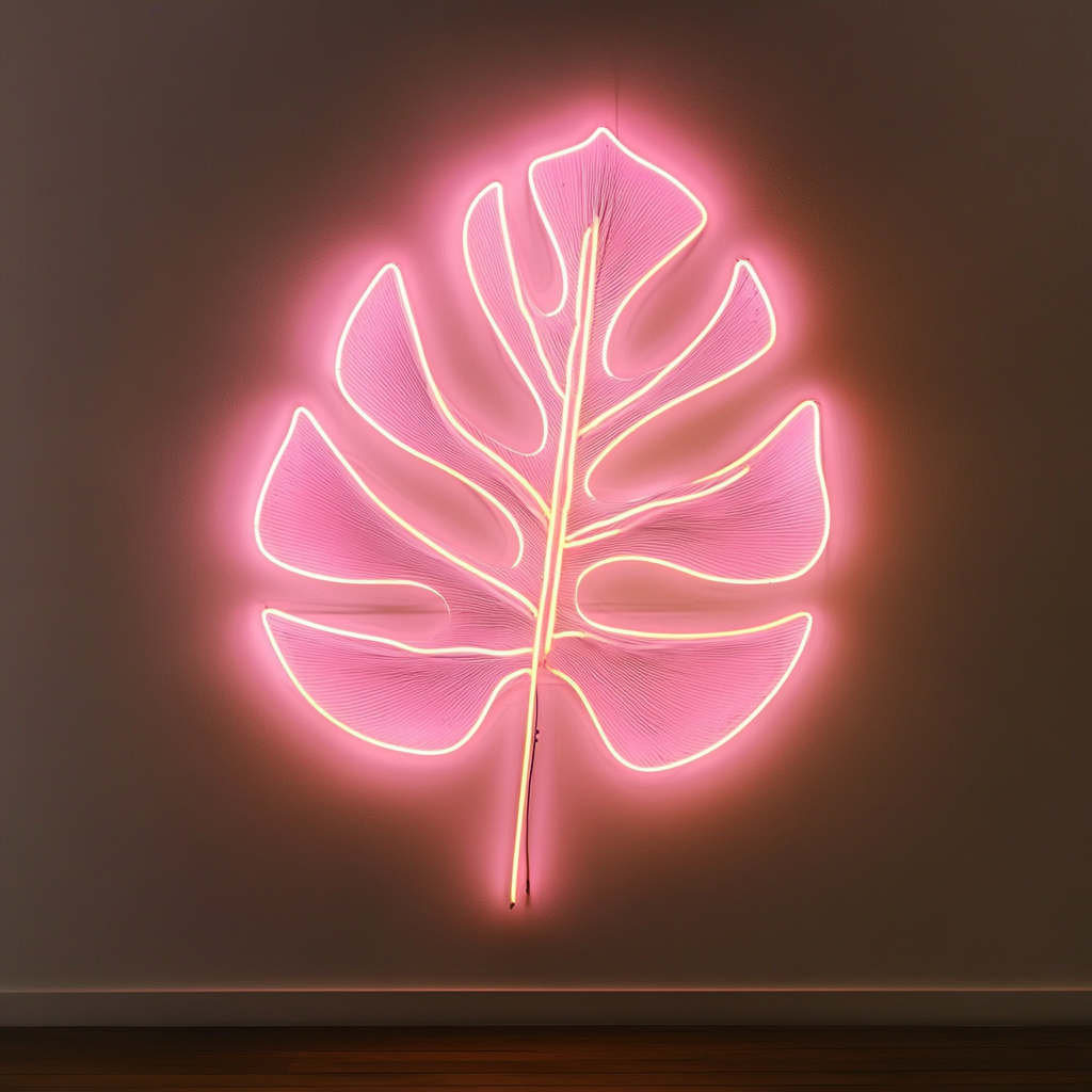 Palm Leaf - Pink Neon Sign, 18 Inches