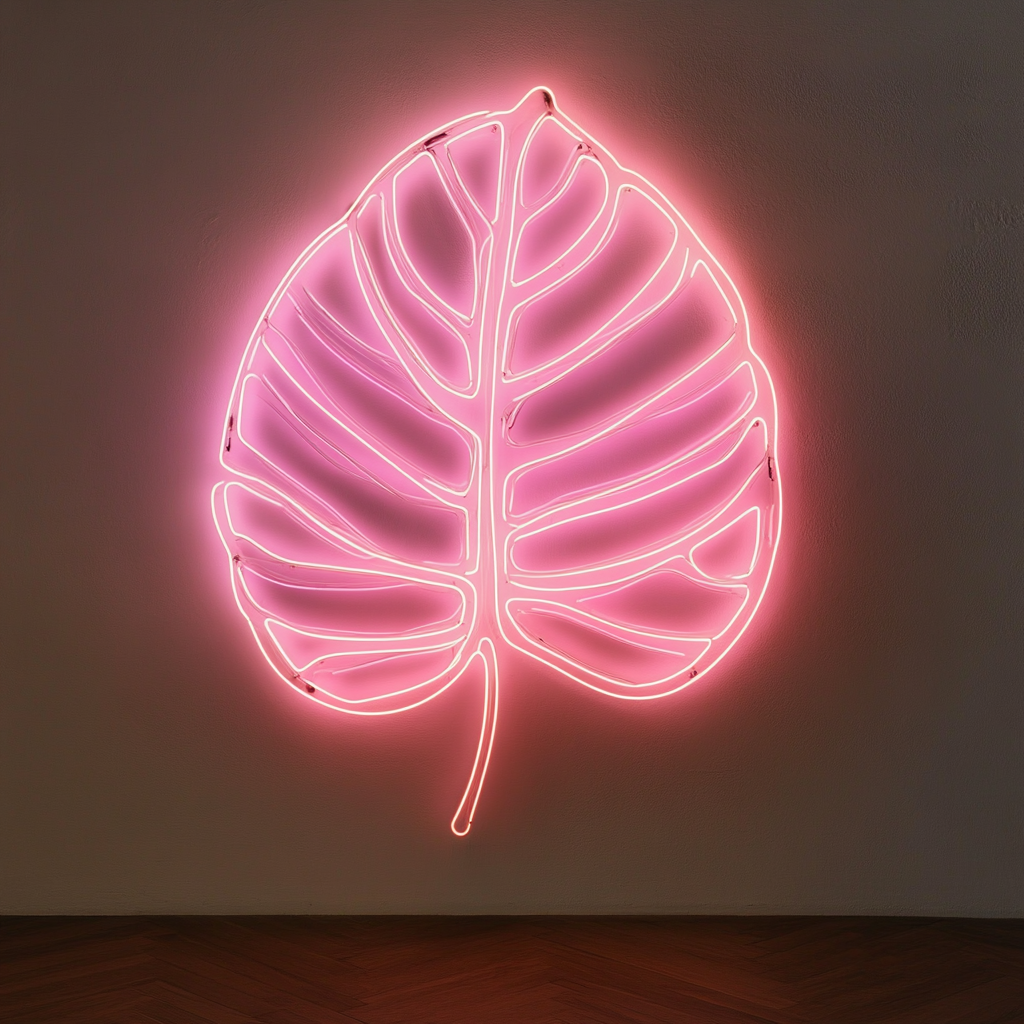 Palm Leaf - Pink Neon Sign, 18 Inches