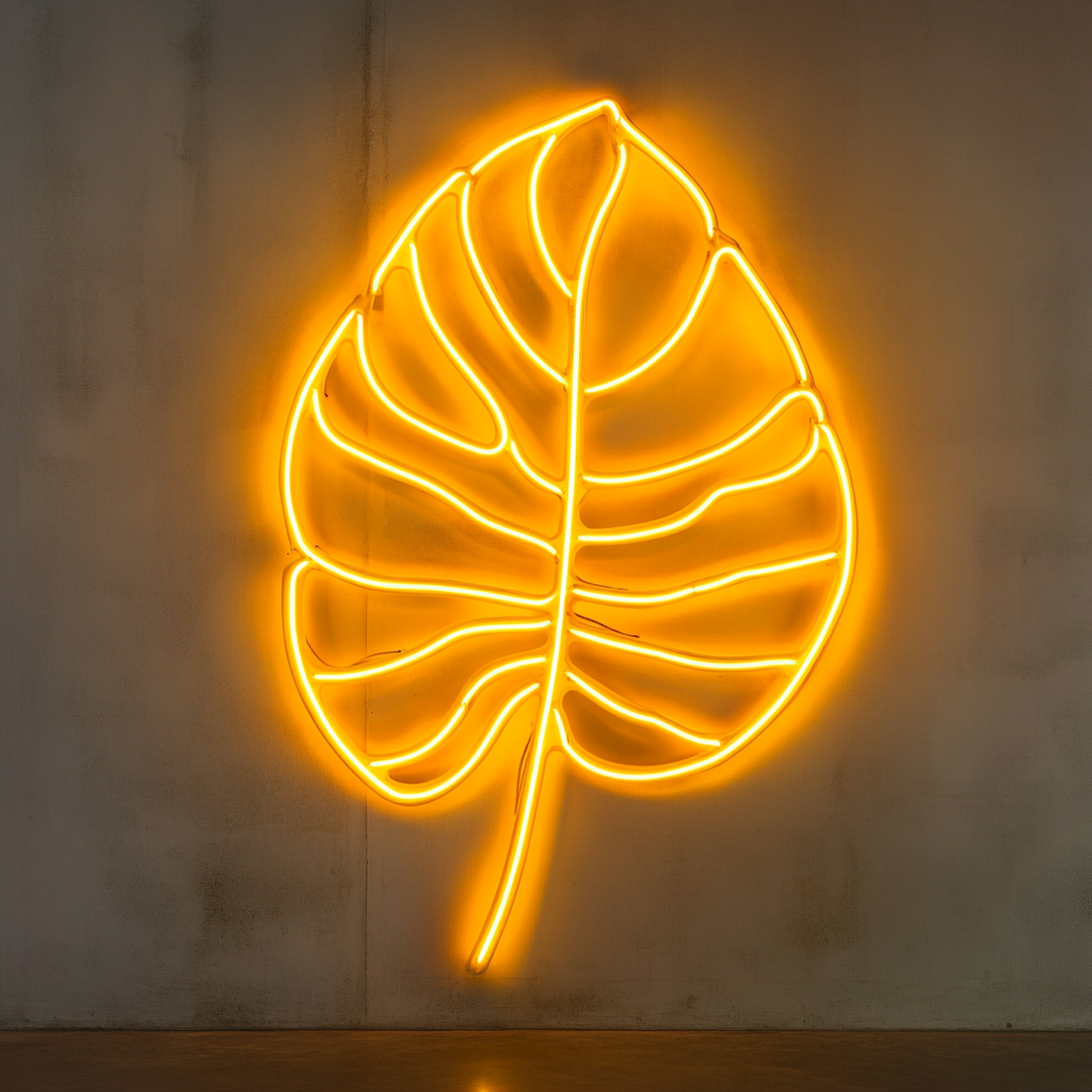 Palm Leaf - Yellow Neon Sign, 18 Inches