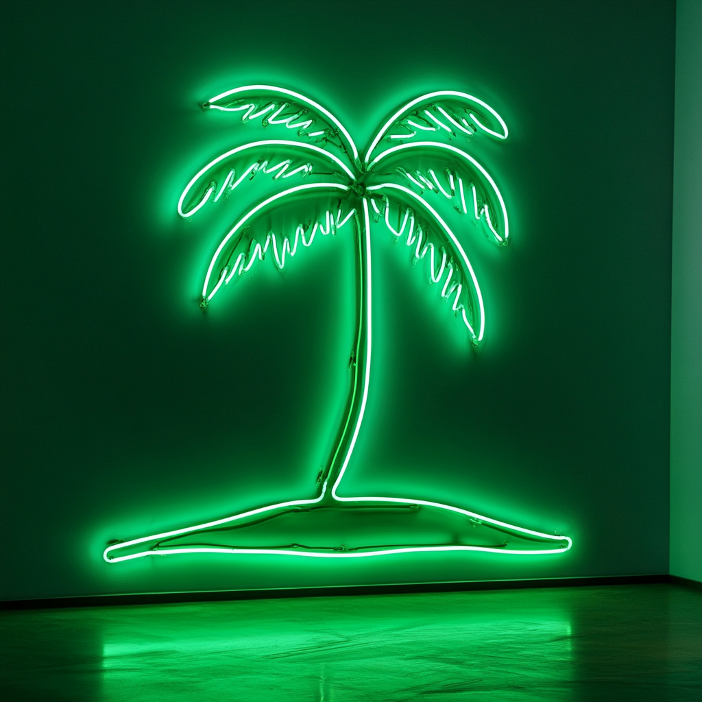 Palm Tree Island - Green Neon Sign, 18 Inches