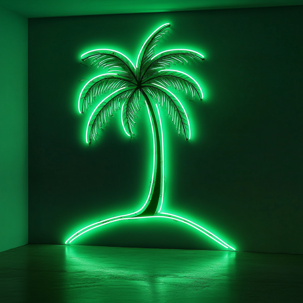 Palm Tree Island - Green Neon Sign, 18 Inches