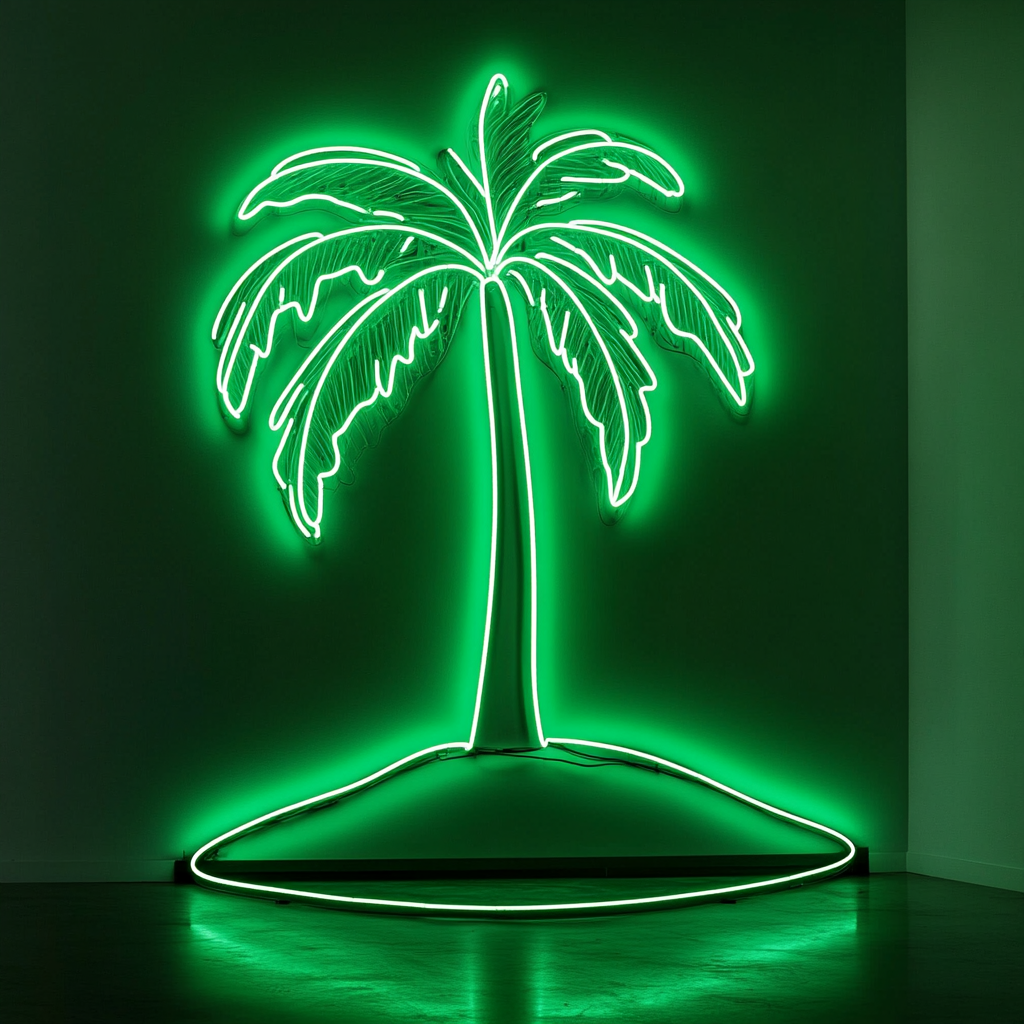 Palm Tree Island - Green Neon Sign, 24 Inches