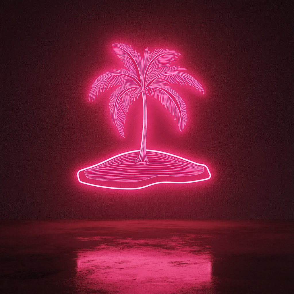 Palm Tree Island - Pink Neon Sign, 24 Inches
