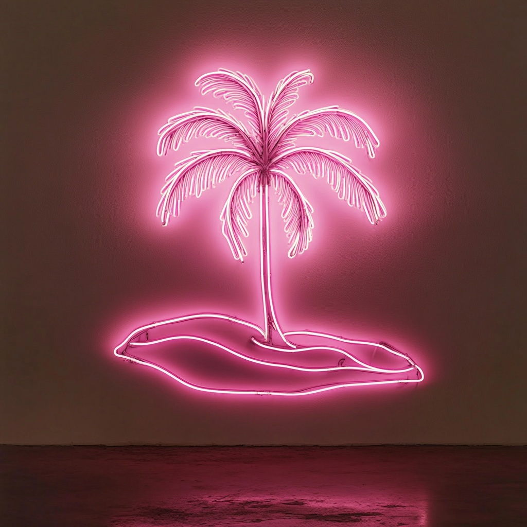 Palm Tree Island - Pink Neon Sign, 18 Inches
