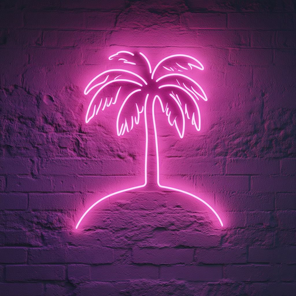 Palm Tree Island - Pink Neon Sign, 24 Inches