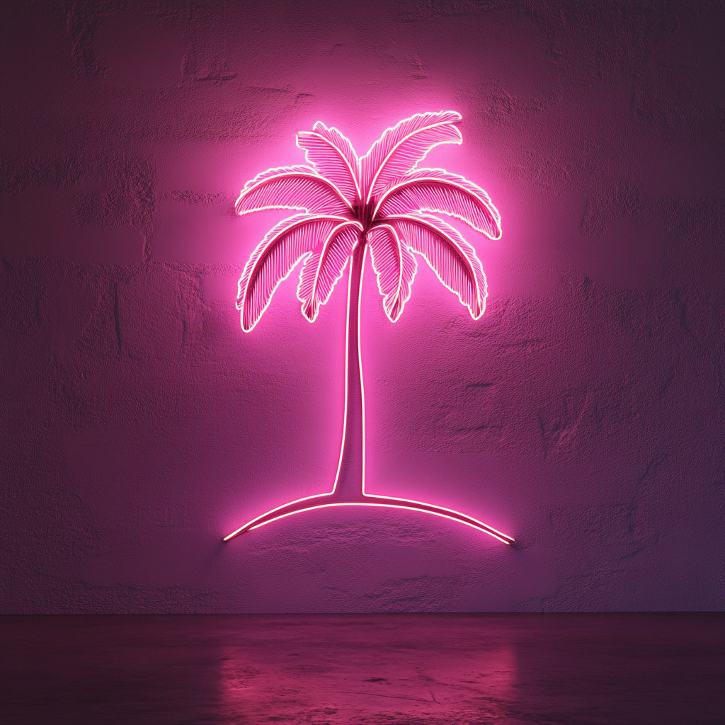 Palm Tree Island - Pink Neon Sign, 24 Inches