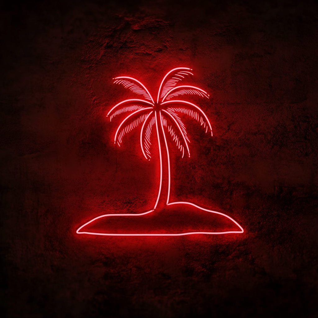 Palm Tree Island - Red Neon Sign, 24 Inches
