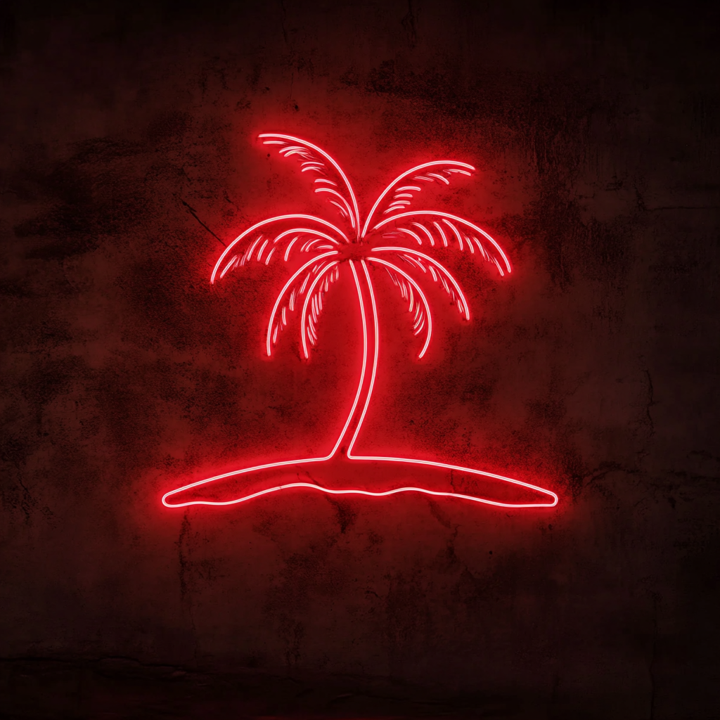 Palm Tree Island - Red Neon Sign, 24 Inches