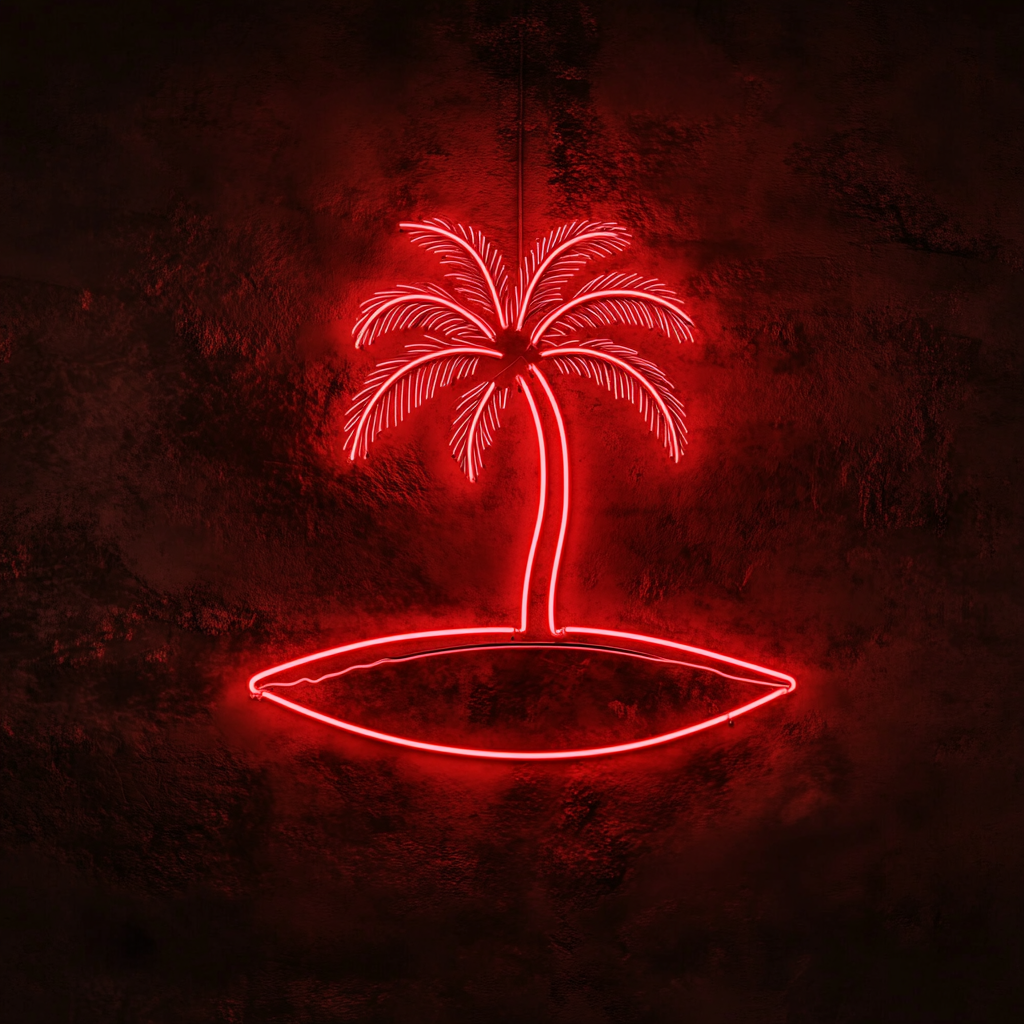 Palm Tree Island - Red Neon Sign, 24 Inches