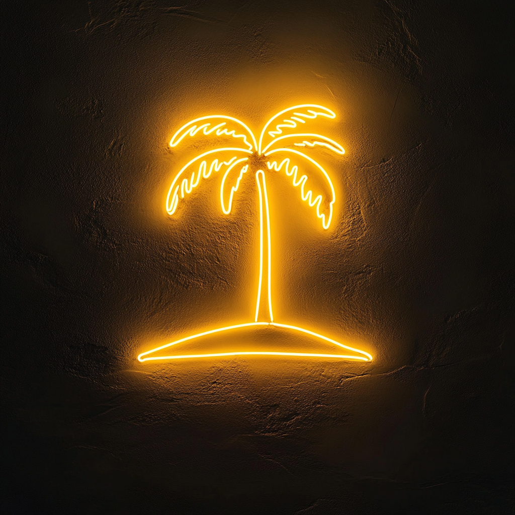 Palm Tree Island - Yellow Neon Sign, 18 Inches