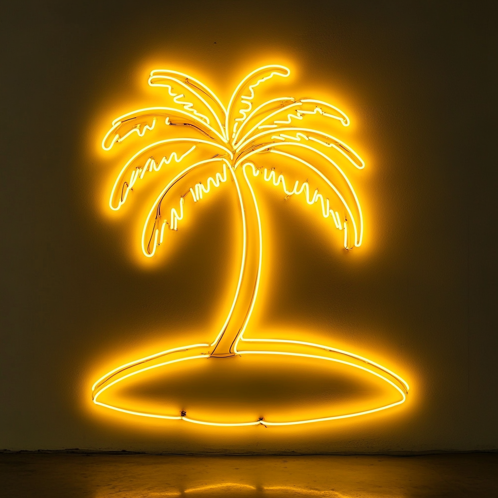 Palm Tree Island - Yellow Neon Sign, 24 Inches