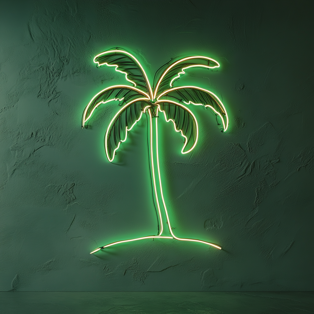 Palm Tree on Beach - Green Neon Sign, 18 Inches