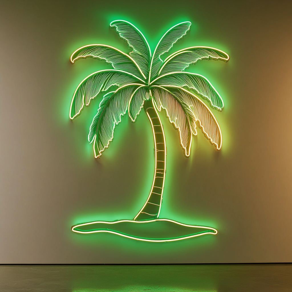 Palm Tree on Beach - Green Neon Sign, 24 Inches