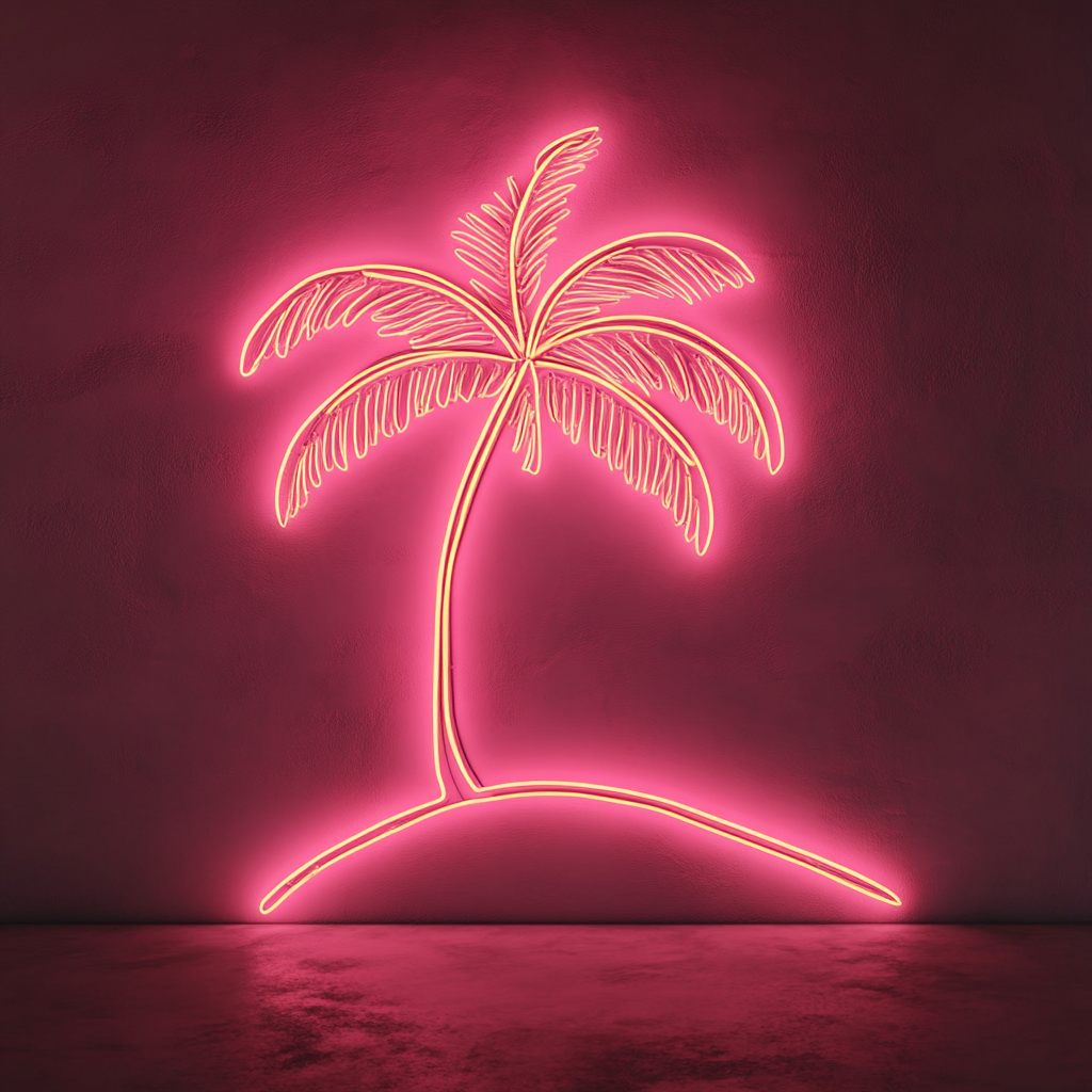 Palm Tree on Beach - Pink Neon Sign, 24 Inches