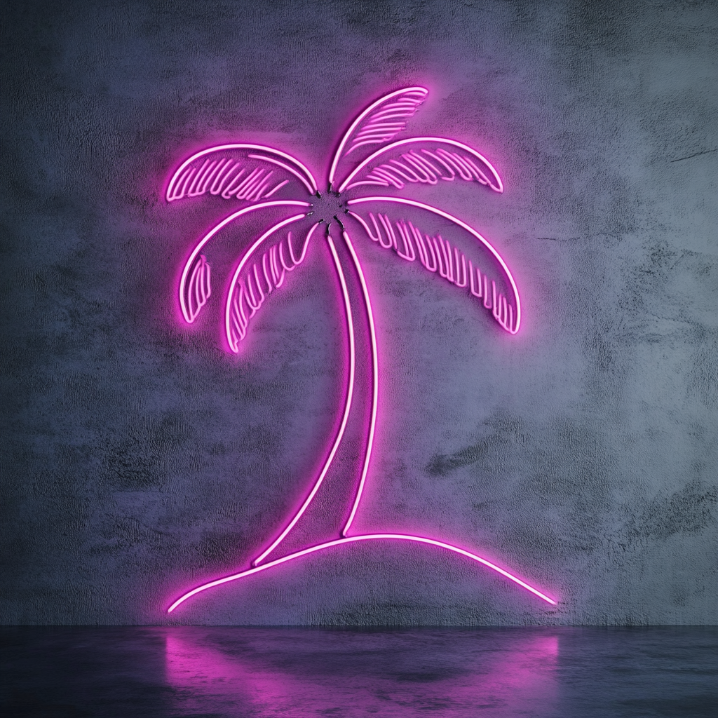 Palm Tree on Beach - Pink Neon Sign, 24 Inches