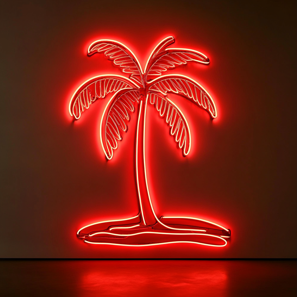 Palm Tree on Beach - Red Neon Sign, 18 Inches
