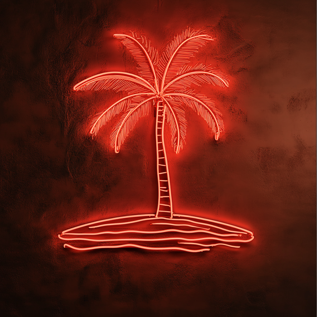 Palm Tree on Beach - Red Neon Sign, 24 Inches